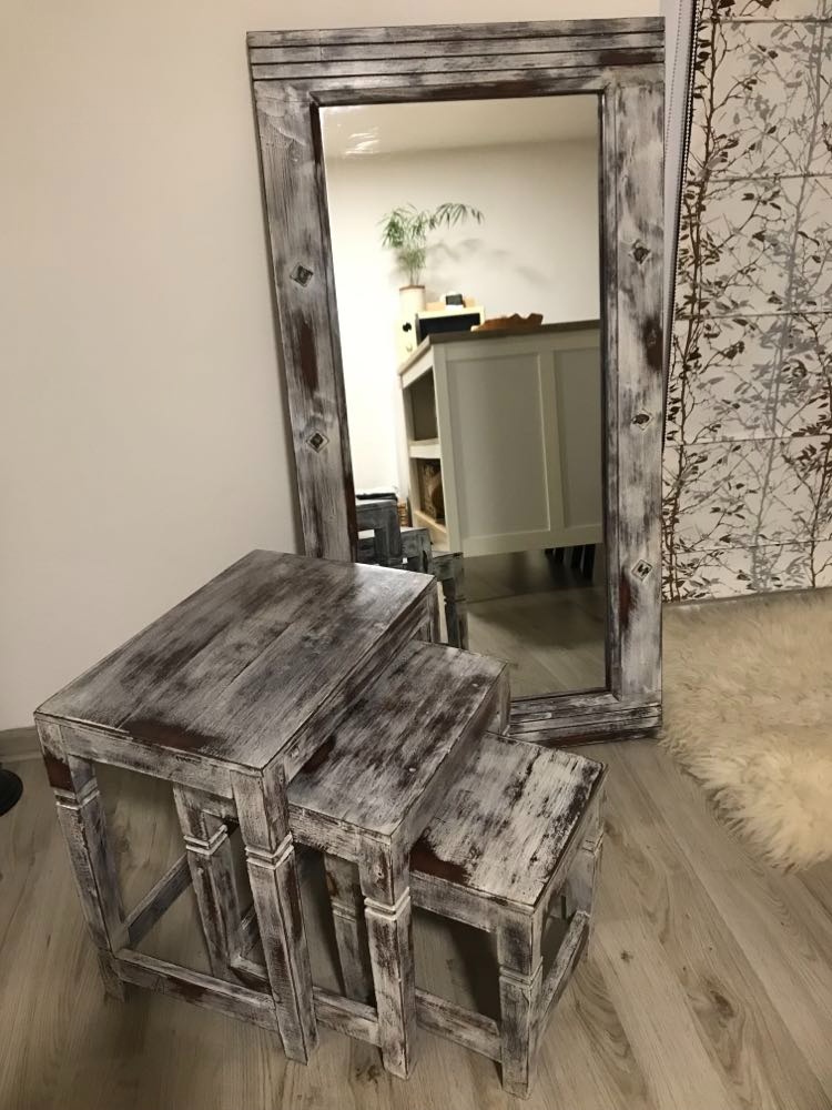 Vintage zrcadlo a 3x stoličky