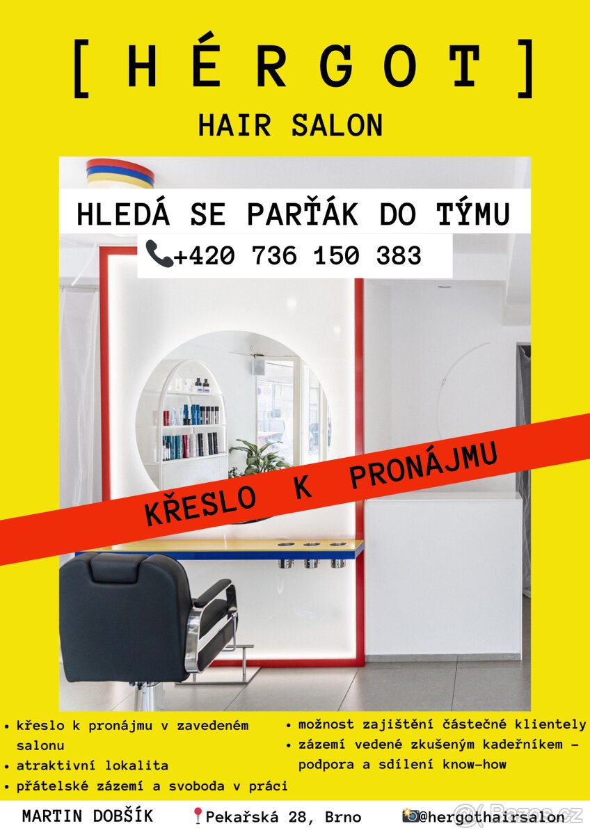 🪑Pronájem kadeřnického křesla