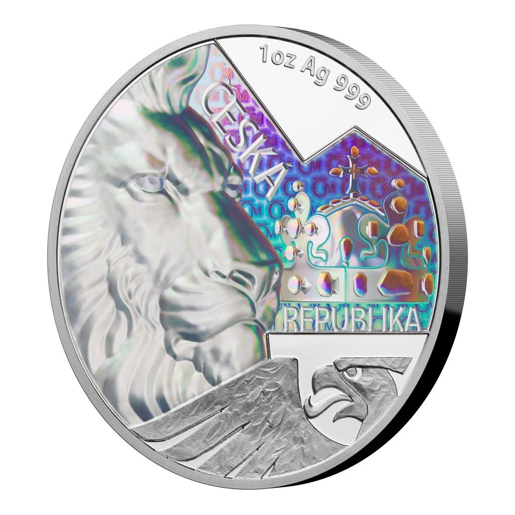 Stříbrná uncová investiční mince Český lev 2023 s hologramem