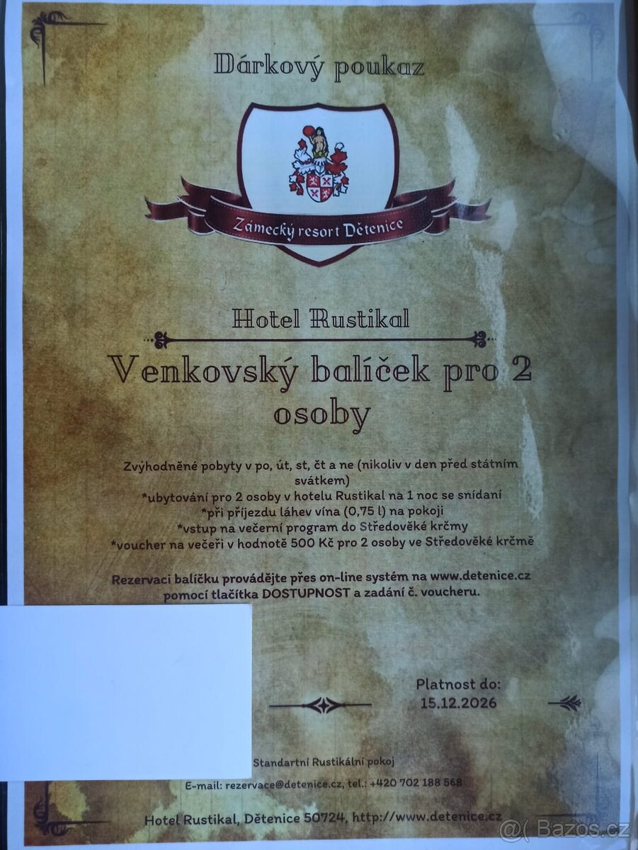 Zámecký resort Dětenice - Hotel Rustikal pro 2 osoby