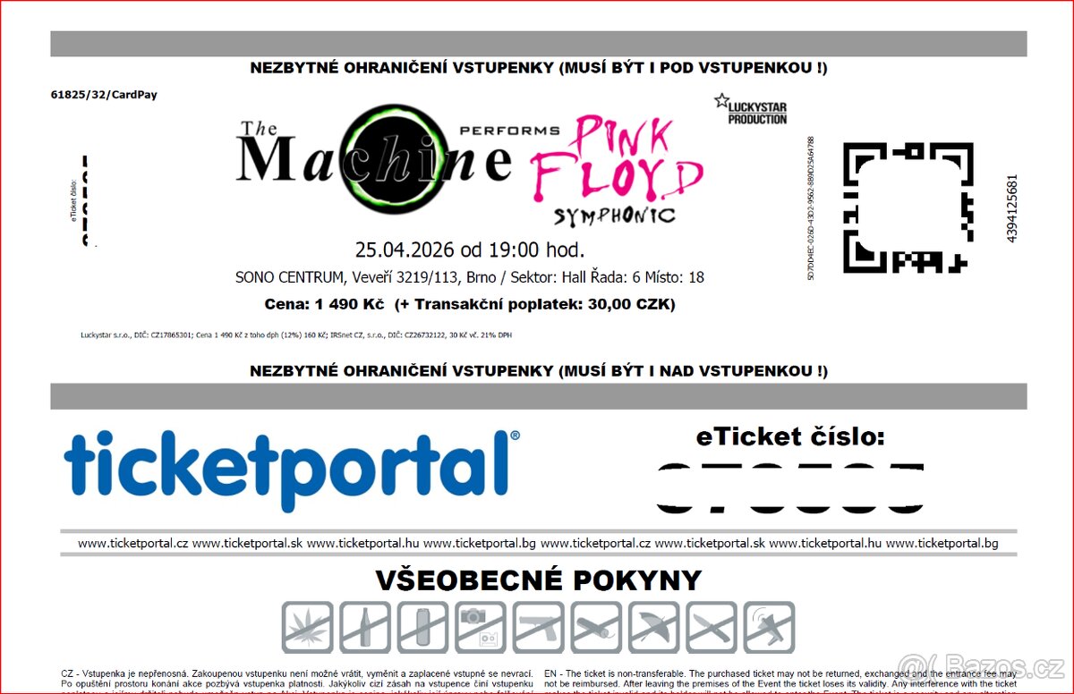 Pink Floyd Symphony, The Machine Performs; 2 ks vstupenek