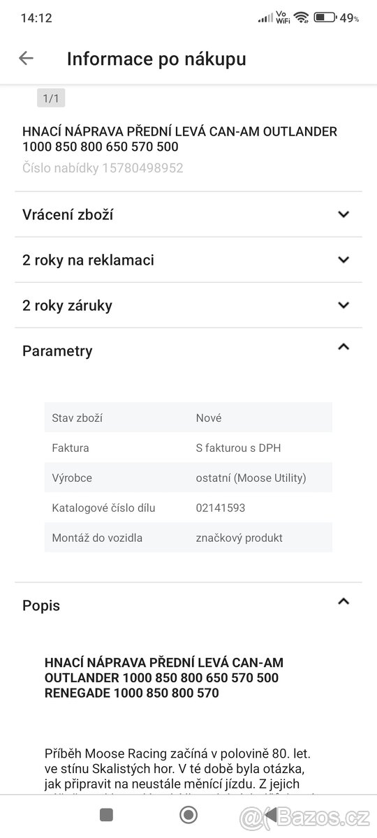 Can am poloosa přední levá