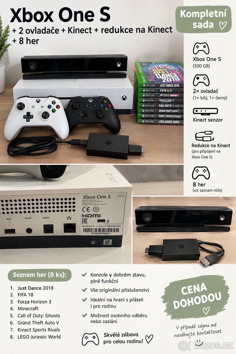 Xbox One S + Kinect + 8 her