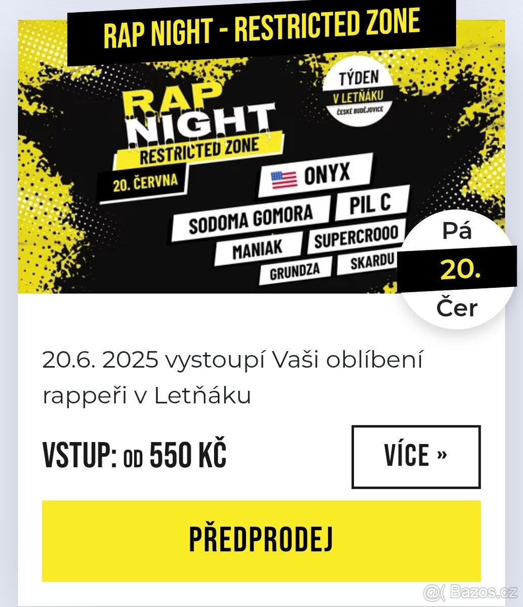 Lístek na rap night České Budějovice 20.6