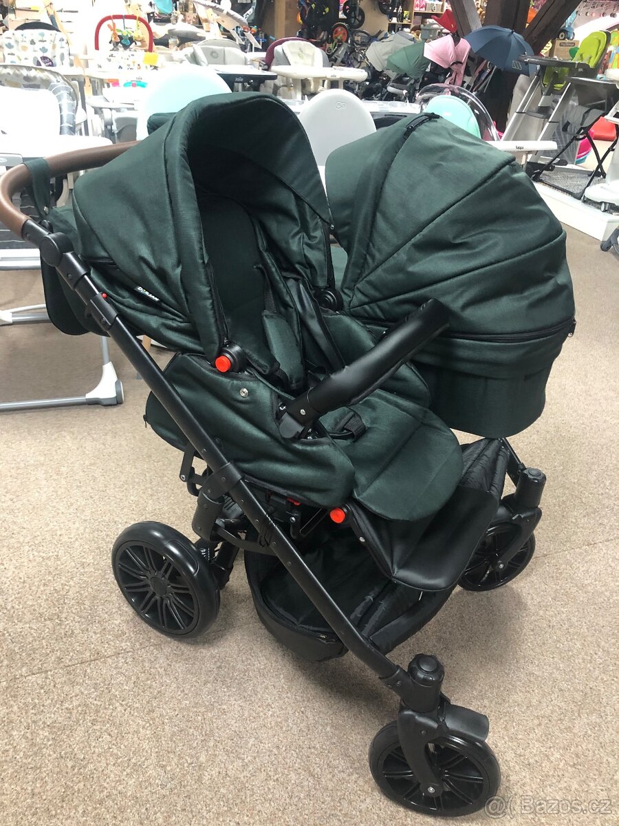 Kočárek pro dvojčata Dorjan twin,adaptér + autosedačky Cybex