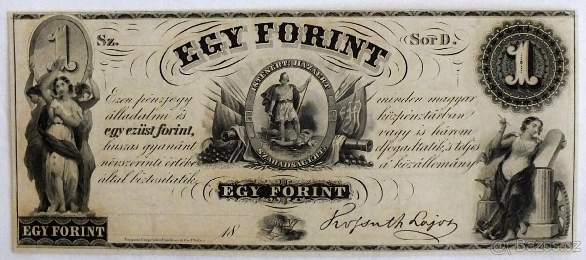 Uherské království,1 forint b.l. 1852,jednostranný,190x82 mm