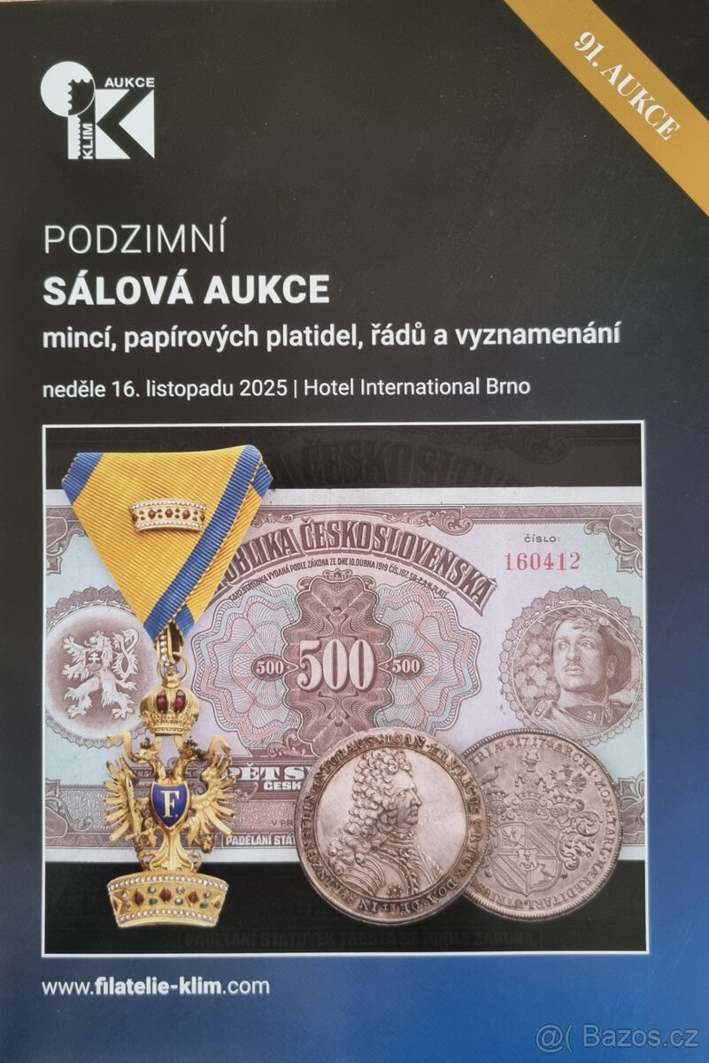 Filatelie Klim 91. sálová - on - line aukce mincí, bankovek,