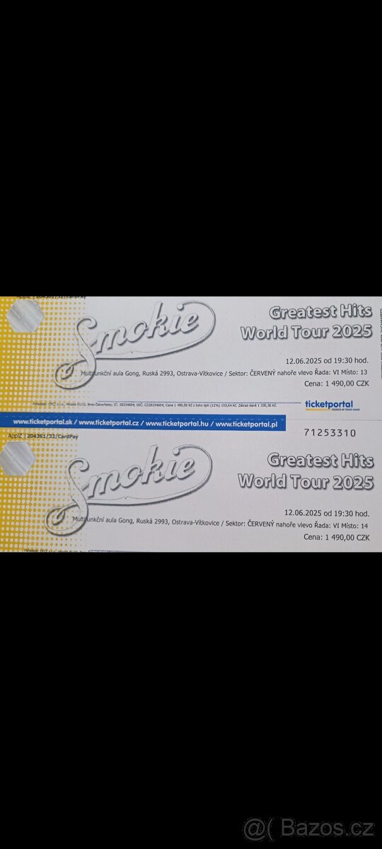 2 x lístek na koncert Smokie