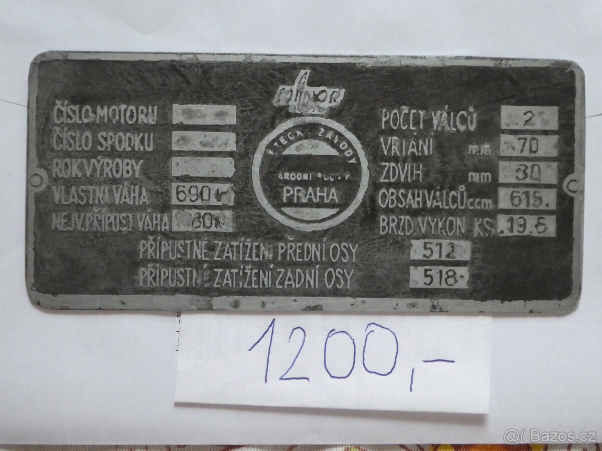 Aero Minor II výrobní typové štítky