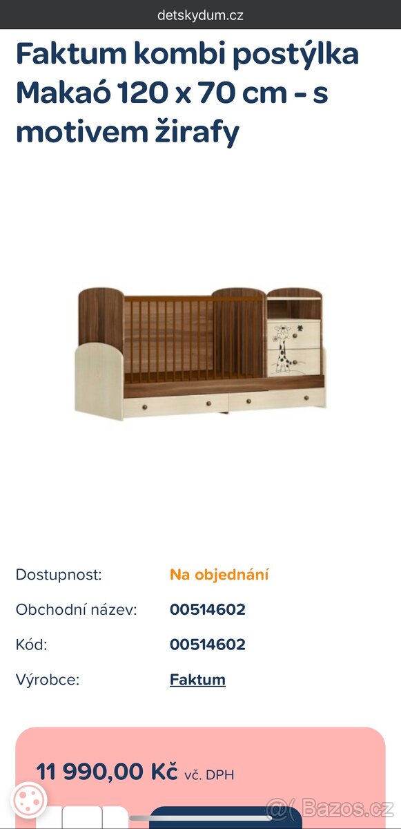 Kombinovaná dětská postel a postýlka