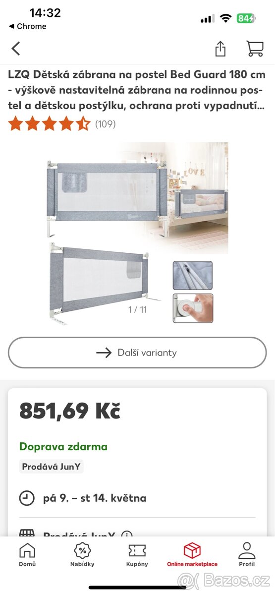Detska zabrana na postel 180 cm