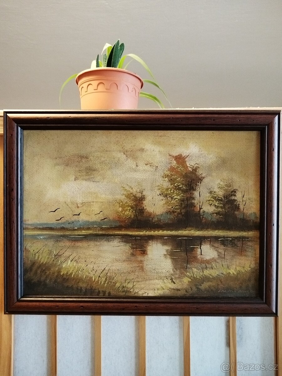 obraz NAD RYBNÍKEM, olej, sign. Trinkmoc