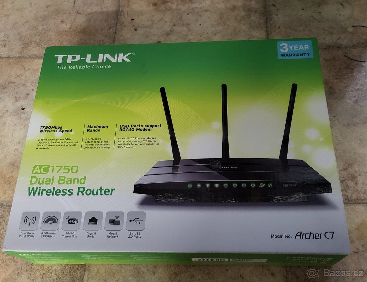 TP-LINK Archer C7 AC1750 Dual Band, 100% stav,  orig. balení