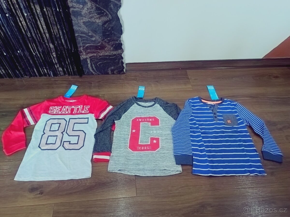 3x nové triko s dlouhým rukávem vel 116