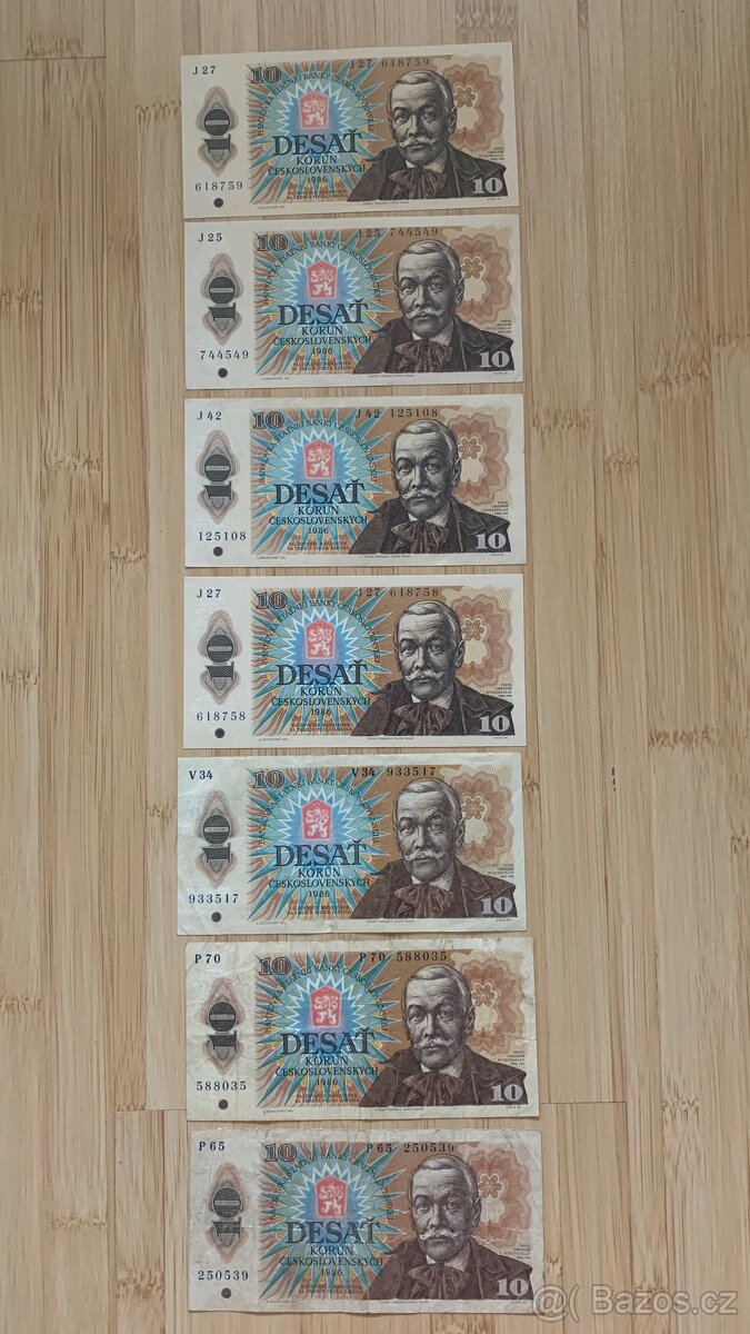 Různé bankovky československé 10,20,50,100 Kč