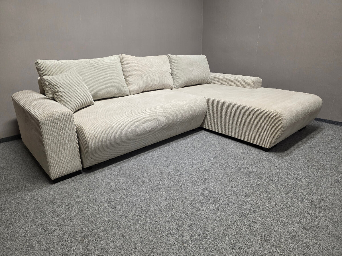 Nová rohová rozkládací sedačka krémový manšestr