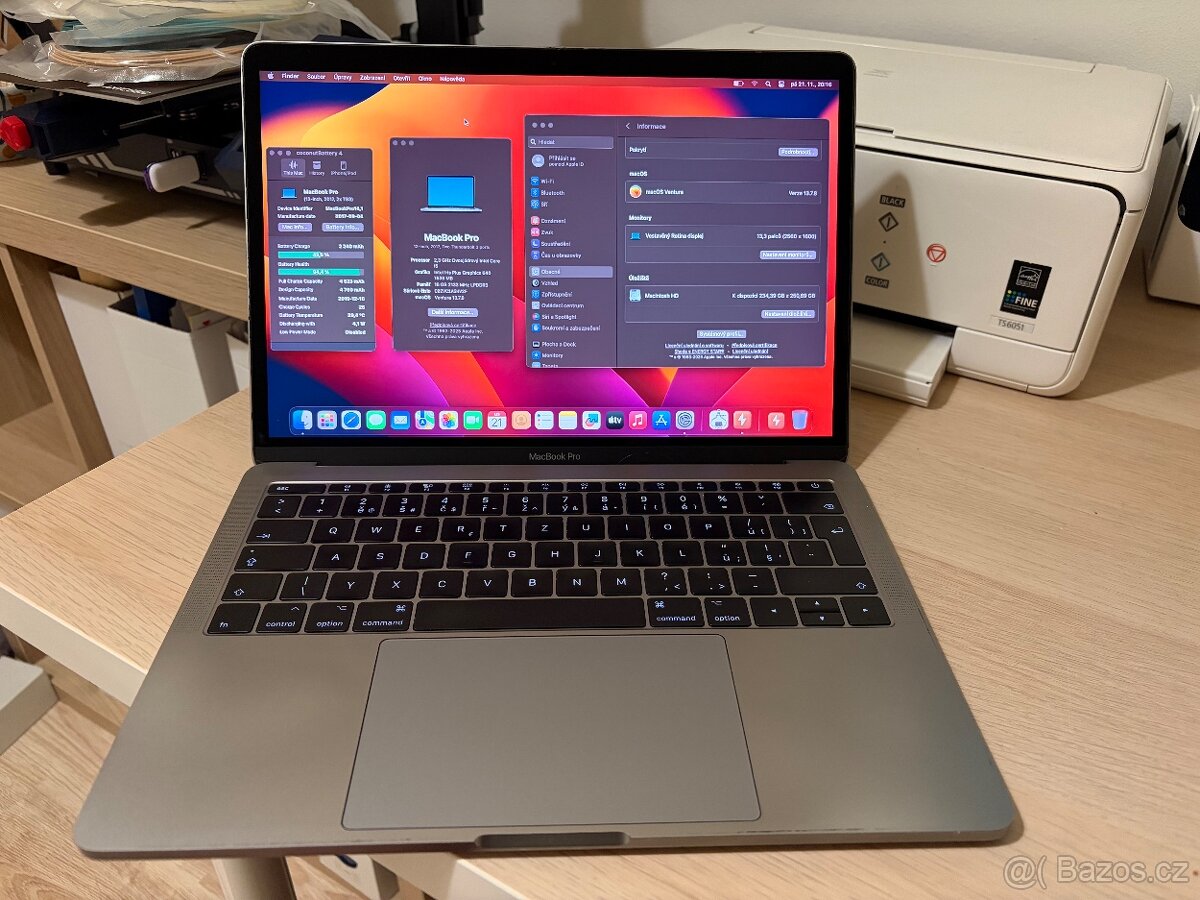 MacBook Pro 13" 2017 Intel i5 2,3Ghz, 16 GB RAM, 95% baterk