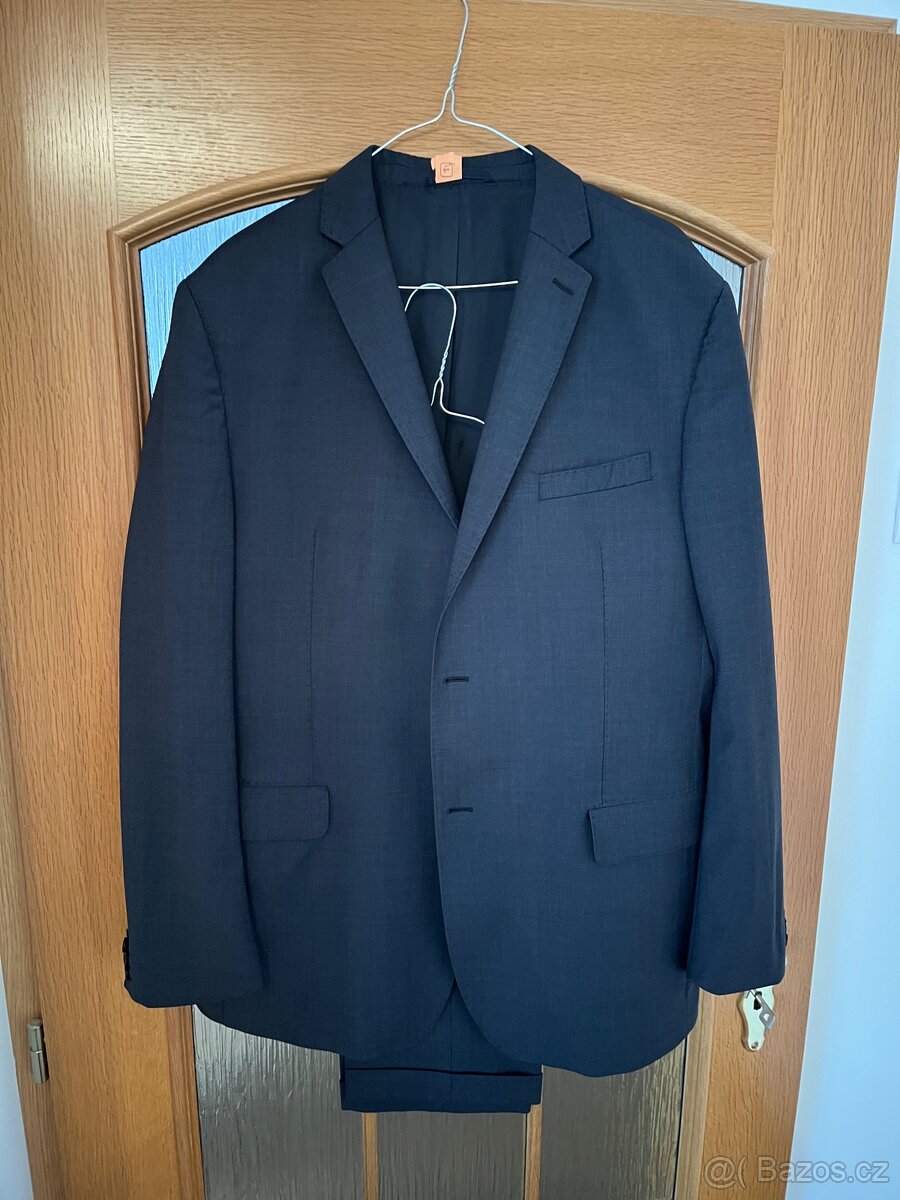 Pánský šedomodrý oblek Blažek, slim fit