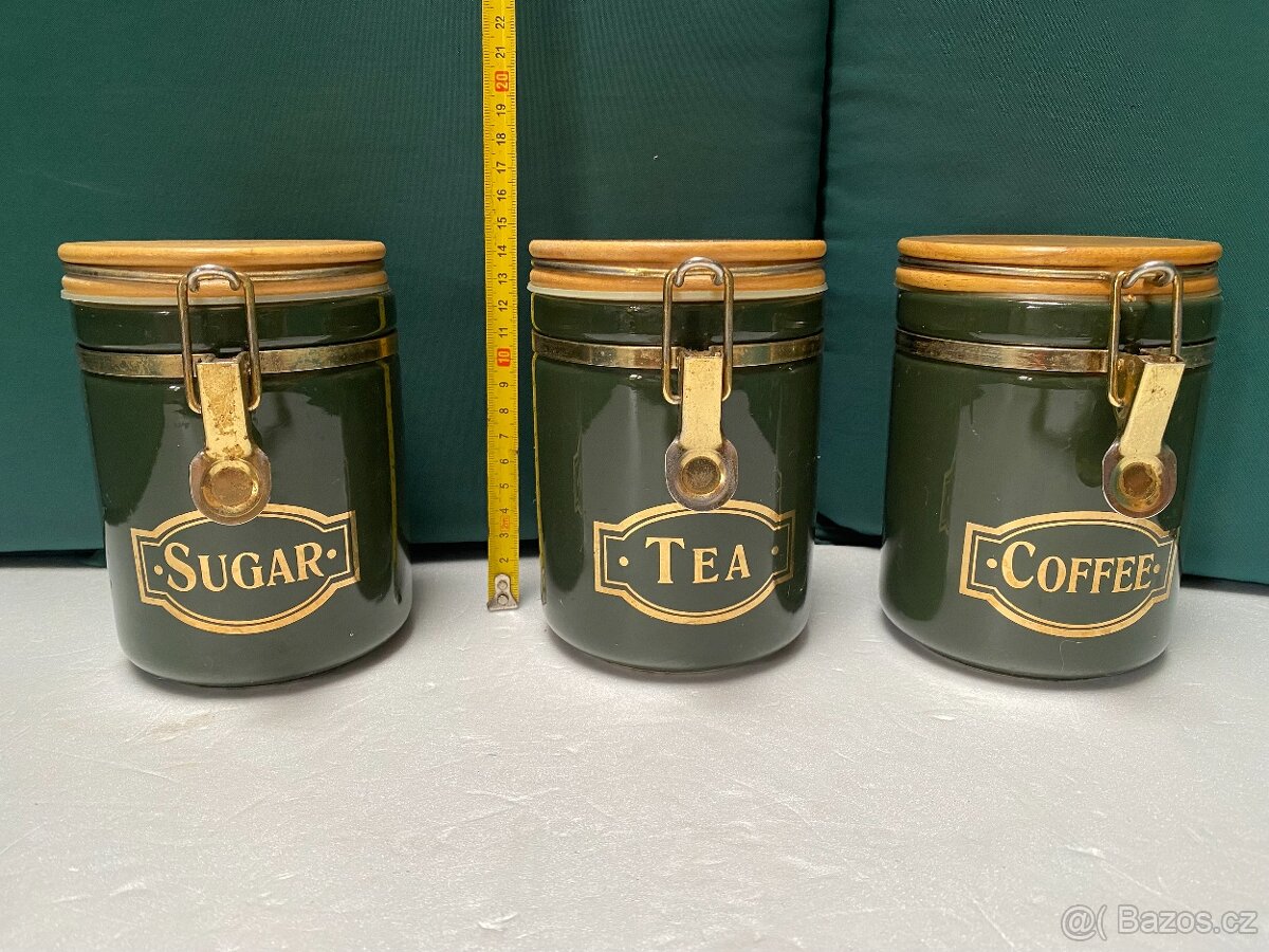 keramických dóz – Sugar / Tea / Coffee – vintage styl