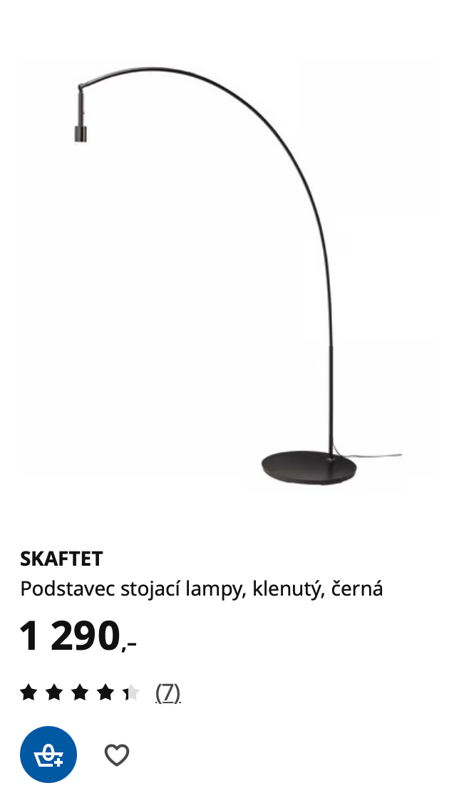 IKEA SKAFTET – podstavec stojací lampy, klenutý, černý