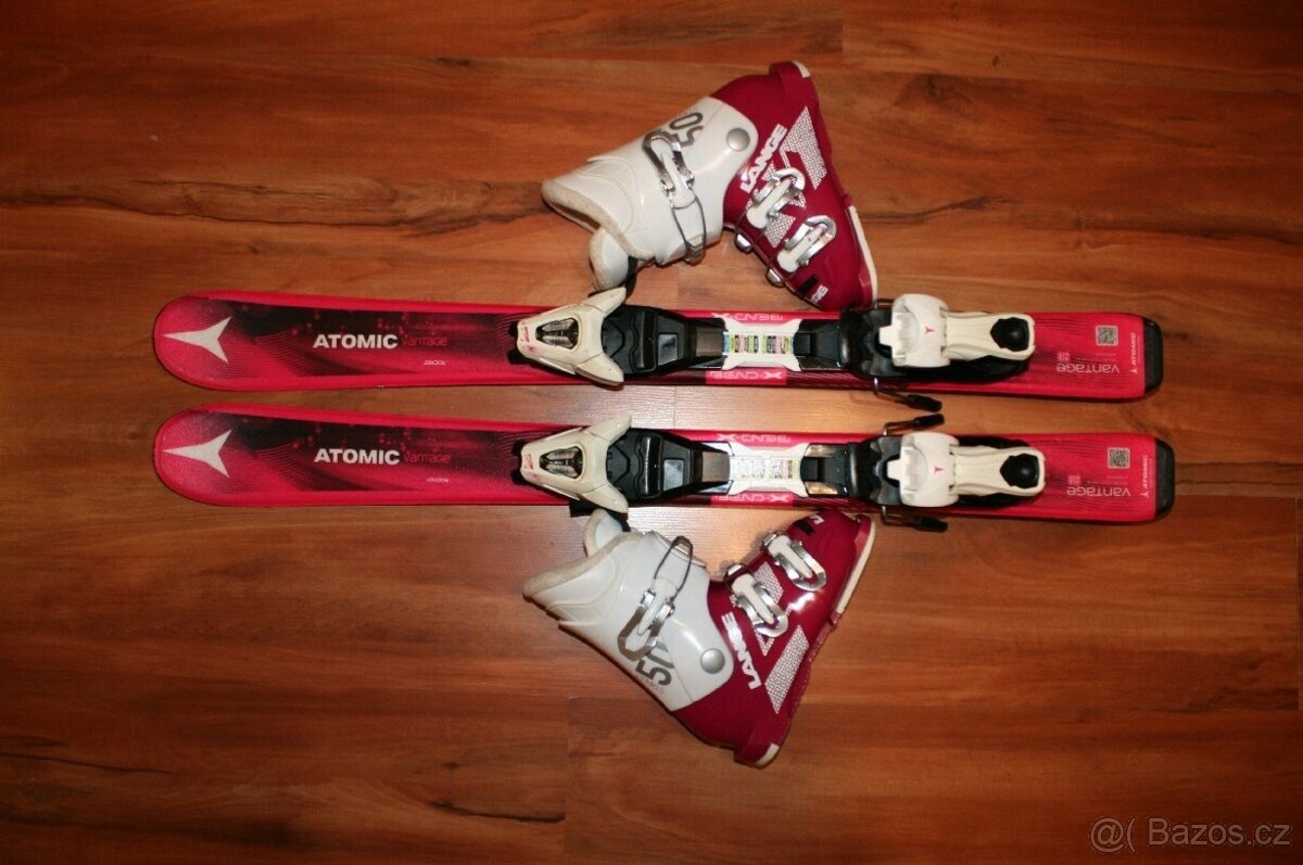 dievcenské lyže Atomic 90 cm , lyžaky Lange