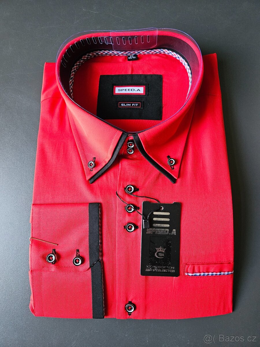 Pánská košile červeno-černá dlouhý rukáv. Velikost 44/45