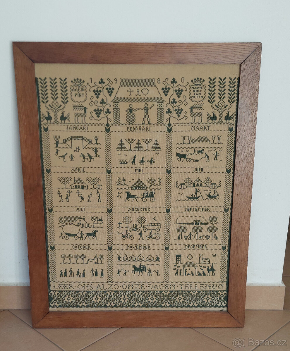 Vyšívaný zarámovaný obraz "12 měsíců" - Holandsko