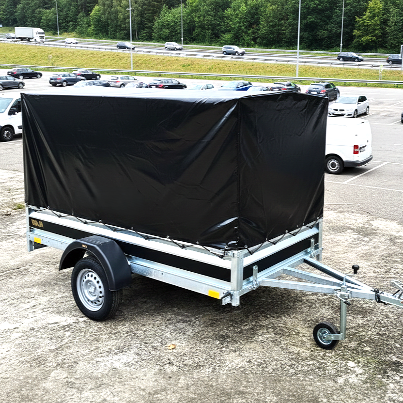 Český přívěsný vozík 750kg vysoká plachta, 2,65mx1,30mx1,45m
