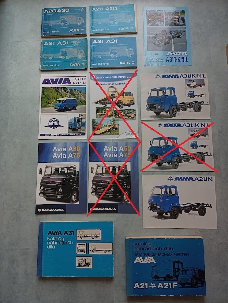Avia 20, 30, 21, 31, 21.1, 31.1, 60, 75 - dokumentace