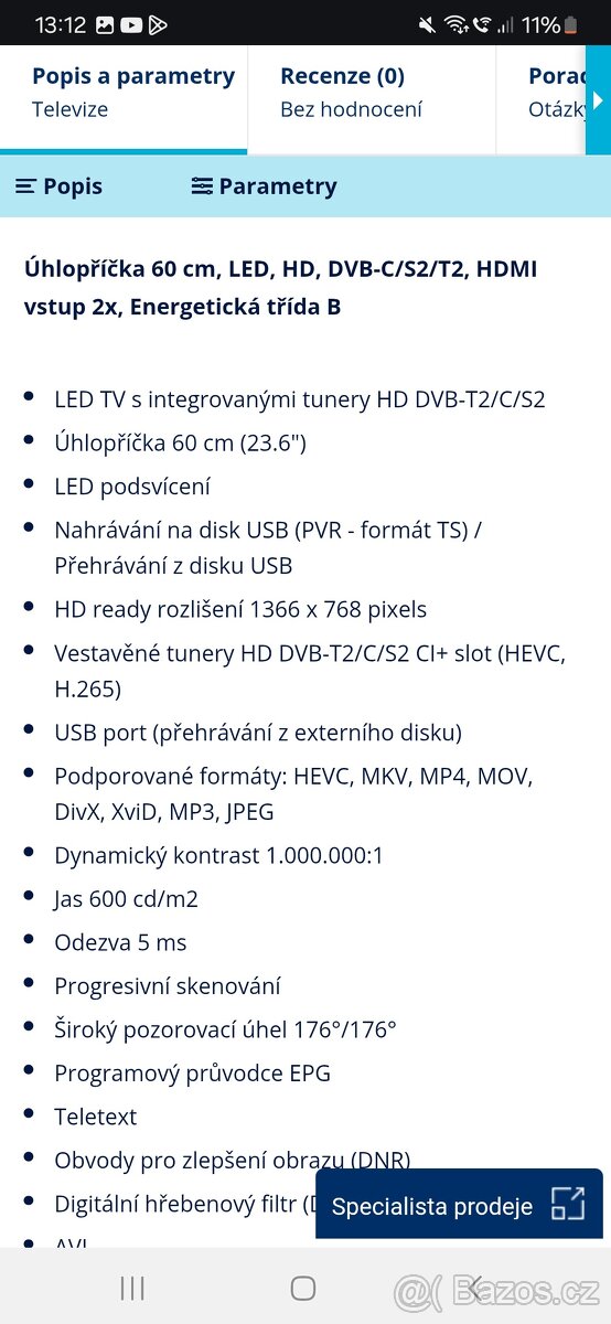 Krásná bílá TV T2 satelit atd