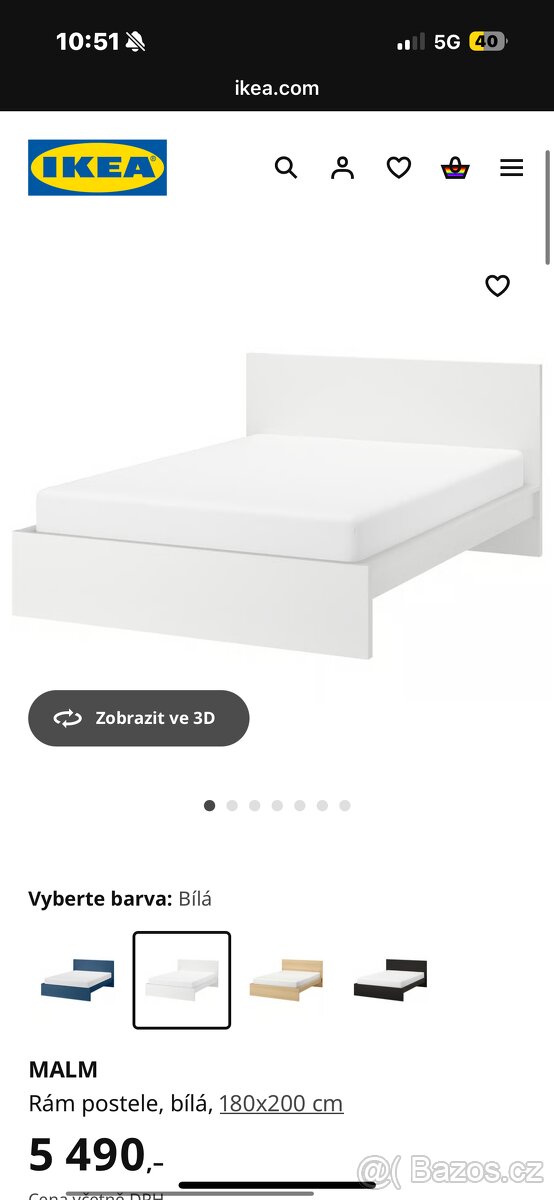 MALM IKEA bílá 180x200