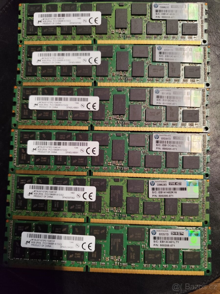 HP 6x 8GB DDR3 ECC Registrovaná RAM - Celkem 48GB Pro serve