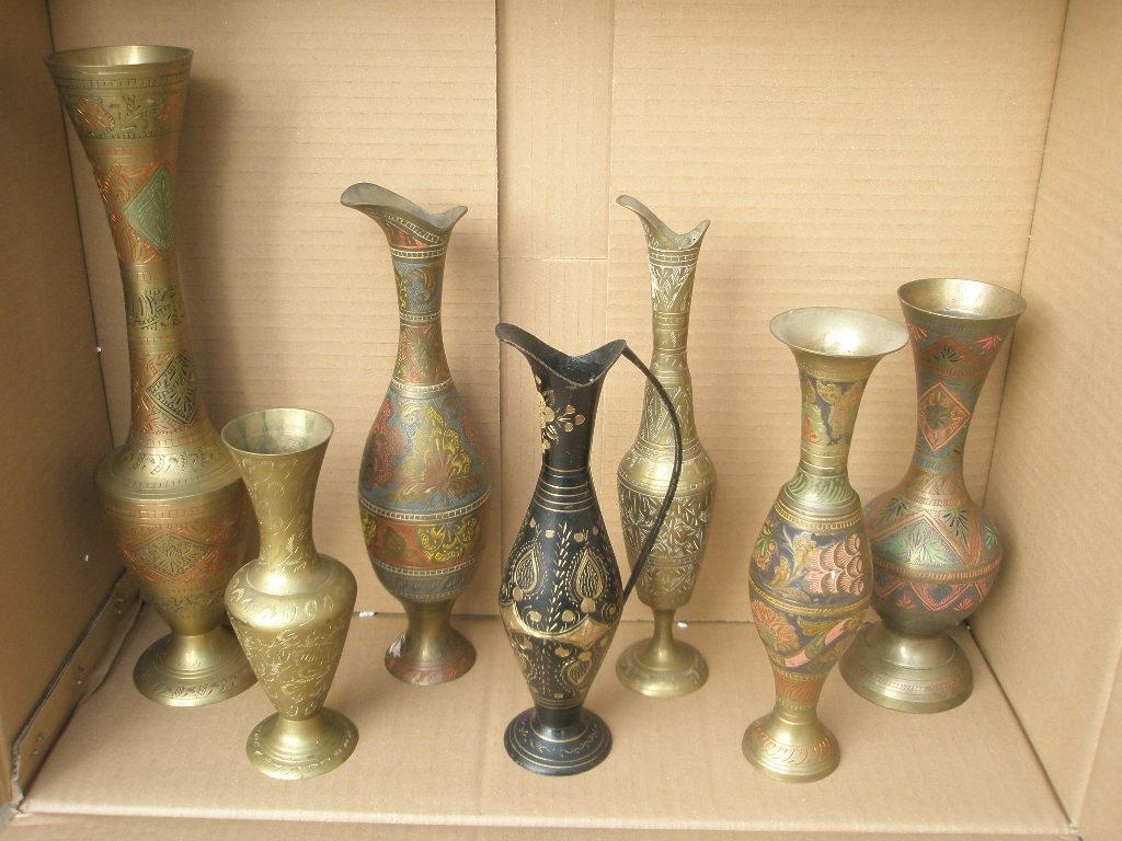 7x STARÁ KOVOVÁ VÁZA - MOSAZ