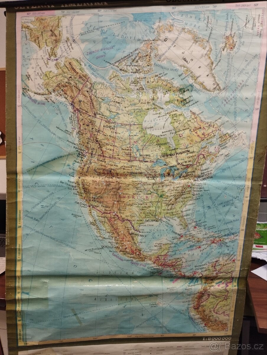 Školní mapa Severní Amerika. 70.-80 léta.