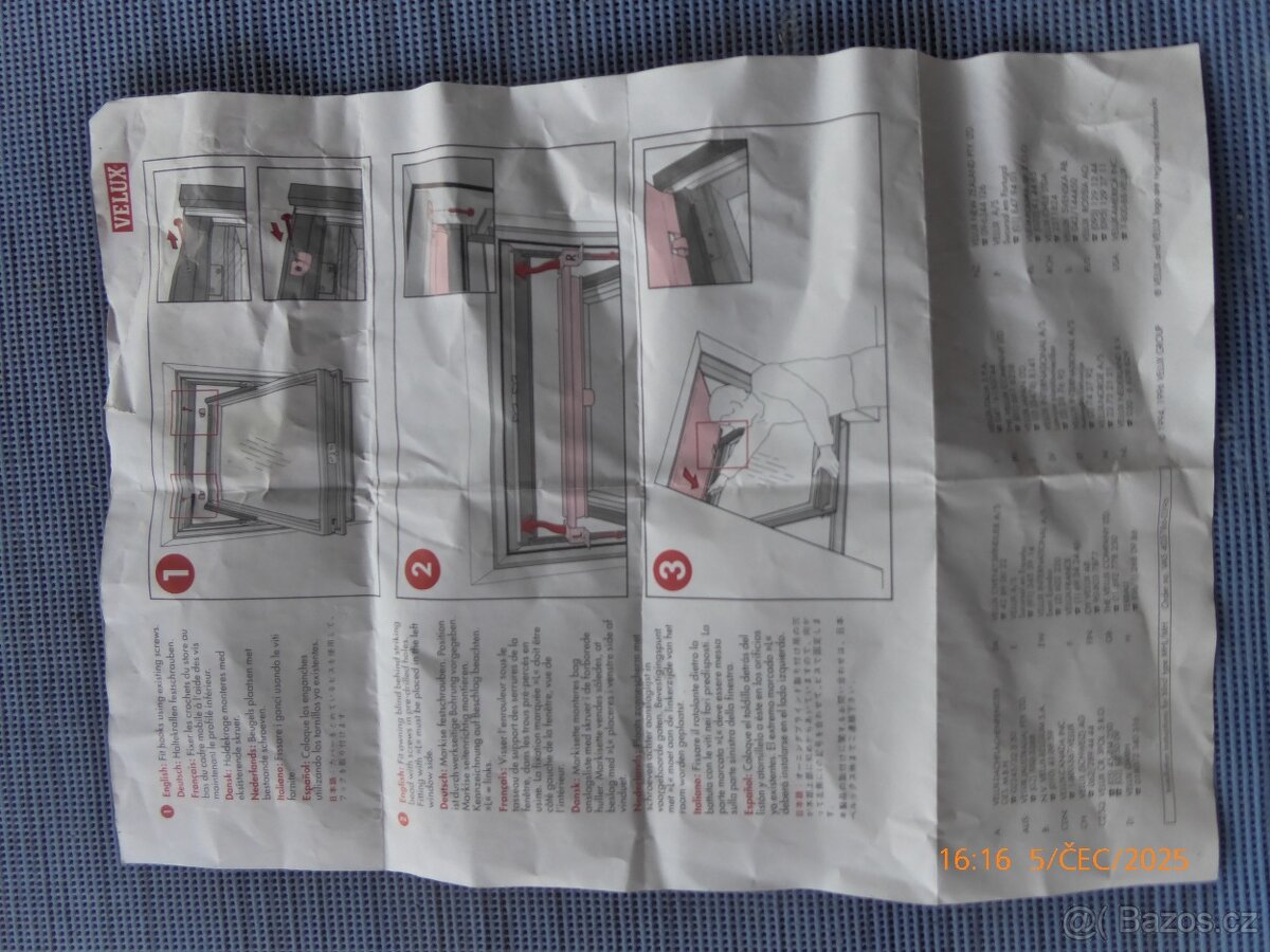 3 ZASTÍŃOVACÍ ROLETKY PRO STŘEŠNÍ OKNA VELUX MHL 300,5060