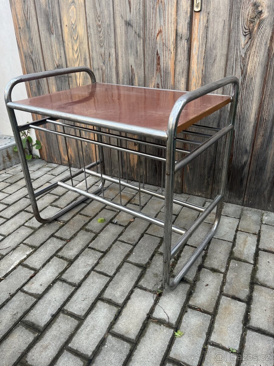 Starožizný odkládací stolek,kovový,chrom 1.republika