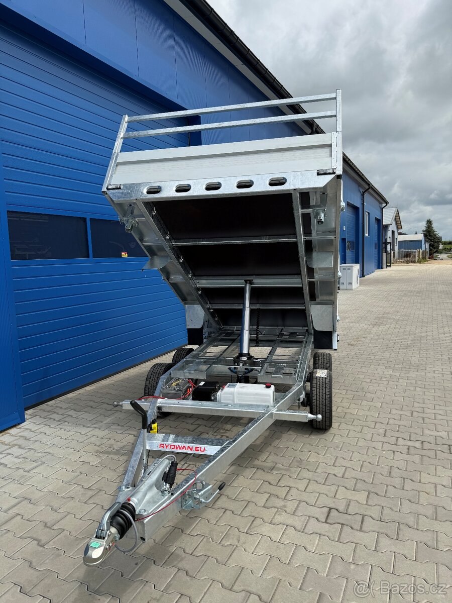 Přívěsný vozík 300x185cm, hydraulicky sklopný 3-strany