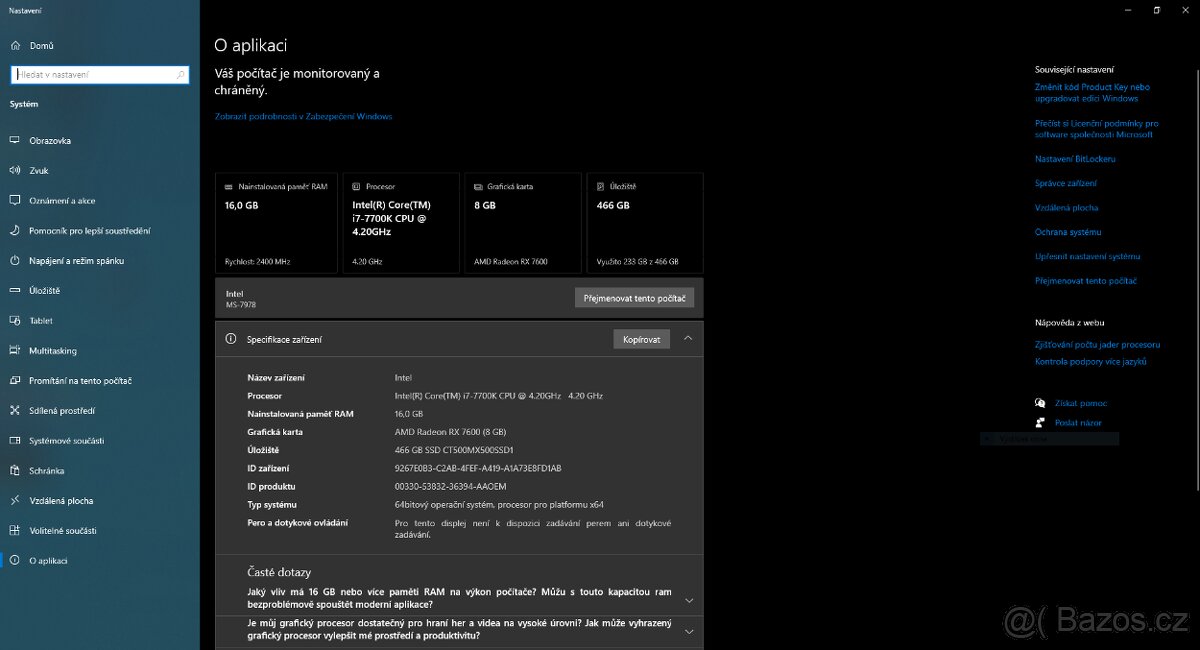 Intel i7-7700K / AMD Radeon RX7600 XT 8GB / 16GB DDR4 /