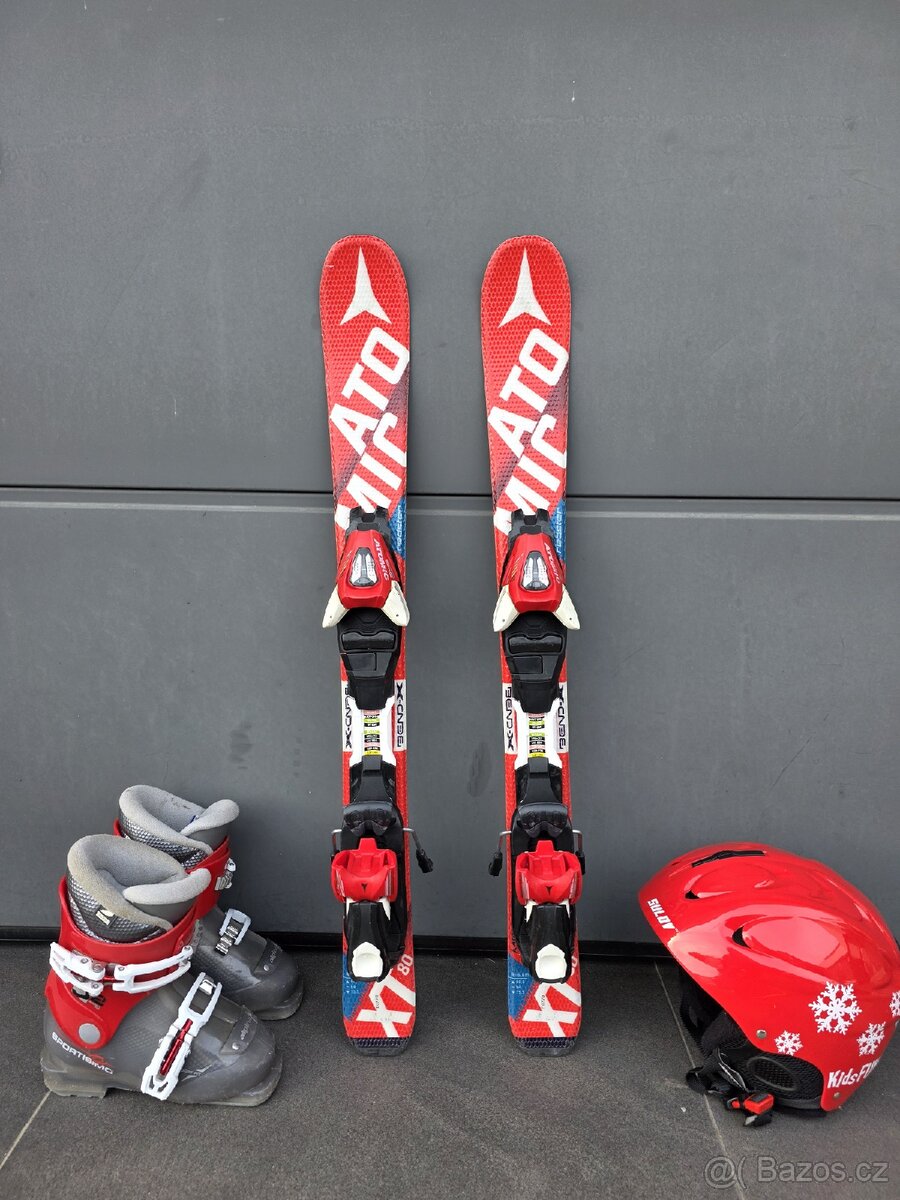 Dětské lyže ATOMIC, 80 cm + lyžáky + přilba