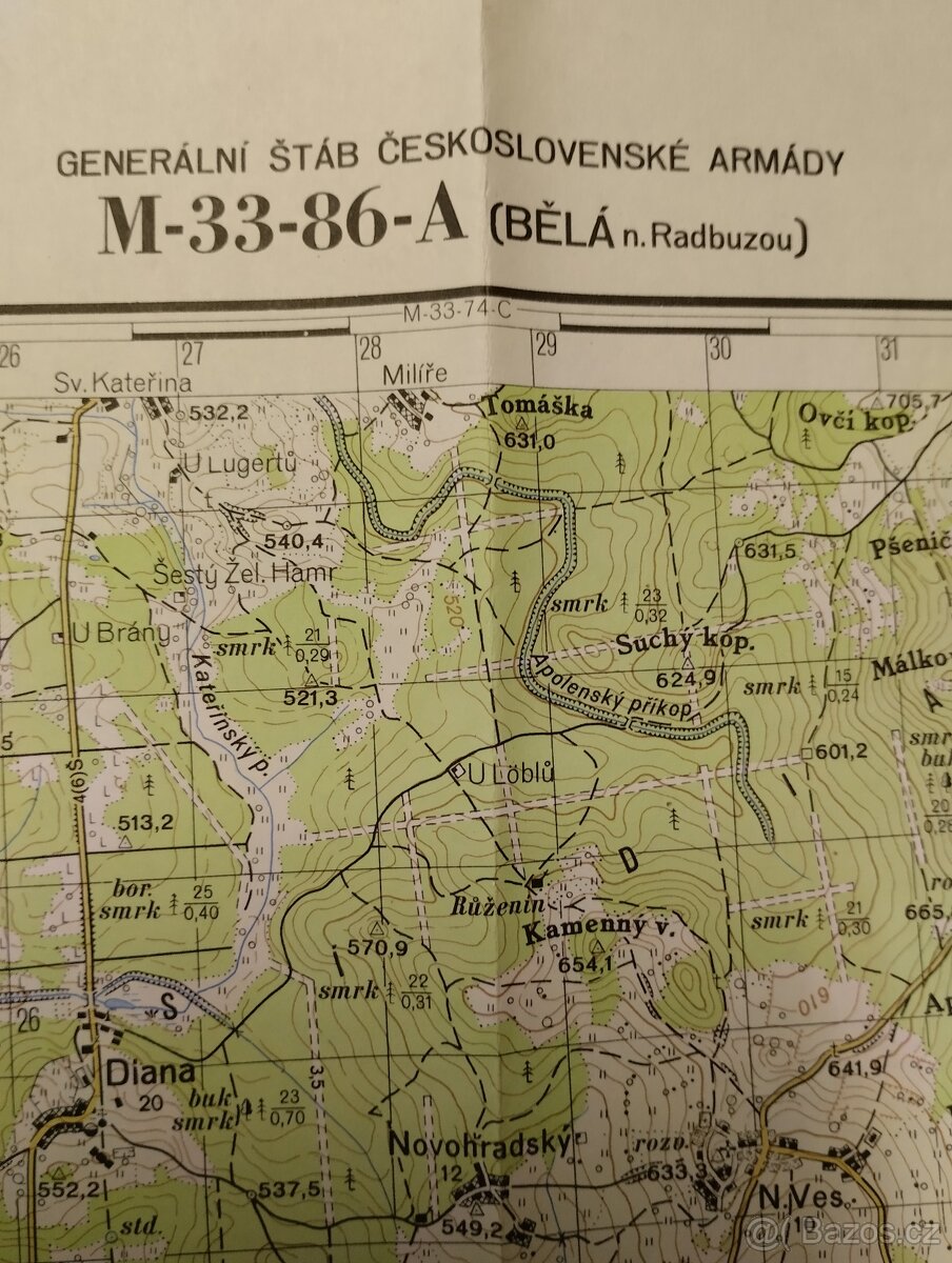 Prodám vojenskou mapu z roku 1956