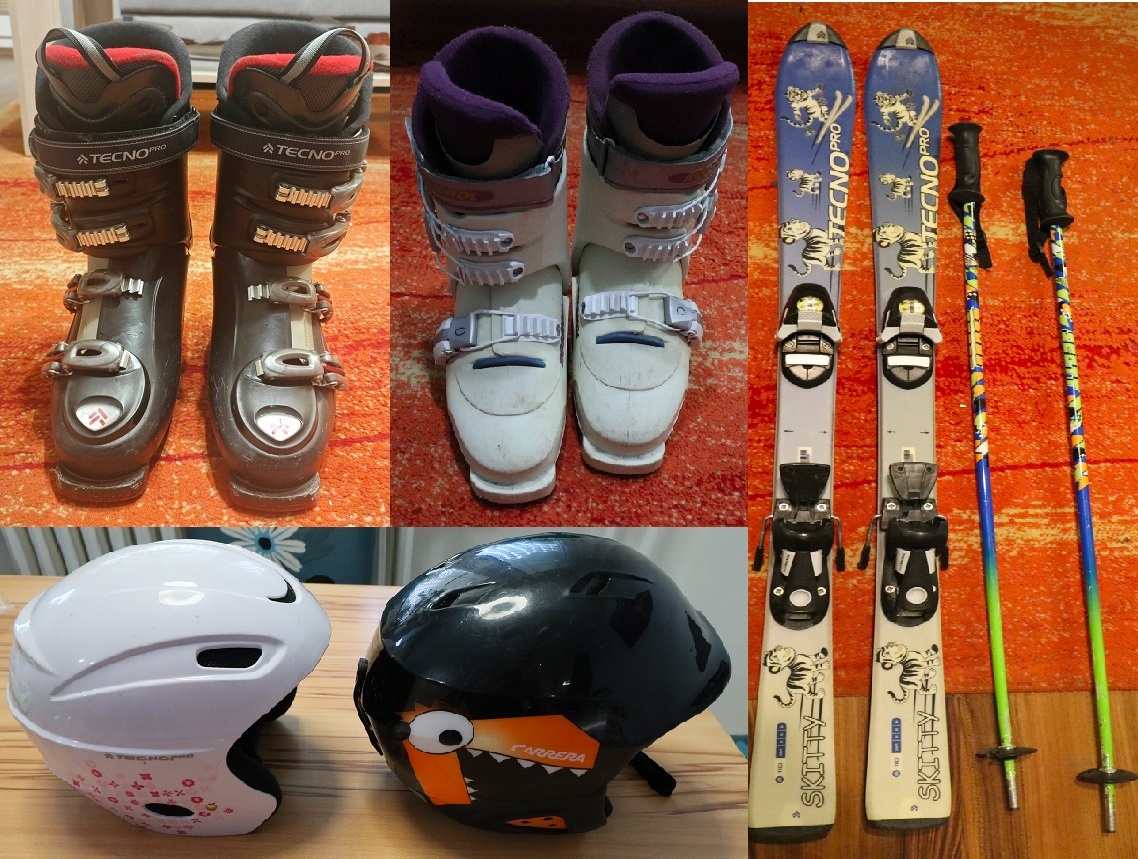 Lyžáky, lyže a helmy výbava