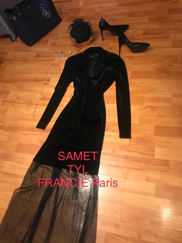 Sametové saty tylove rukavy dlouhe cerne 36