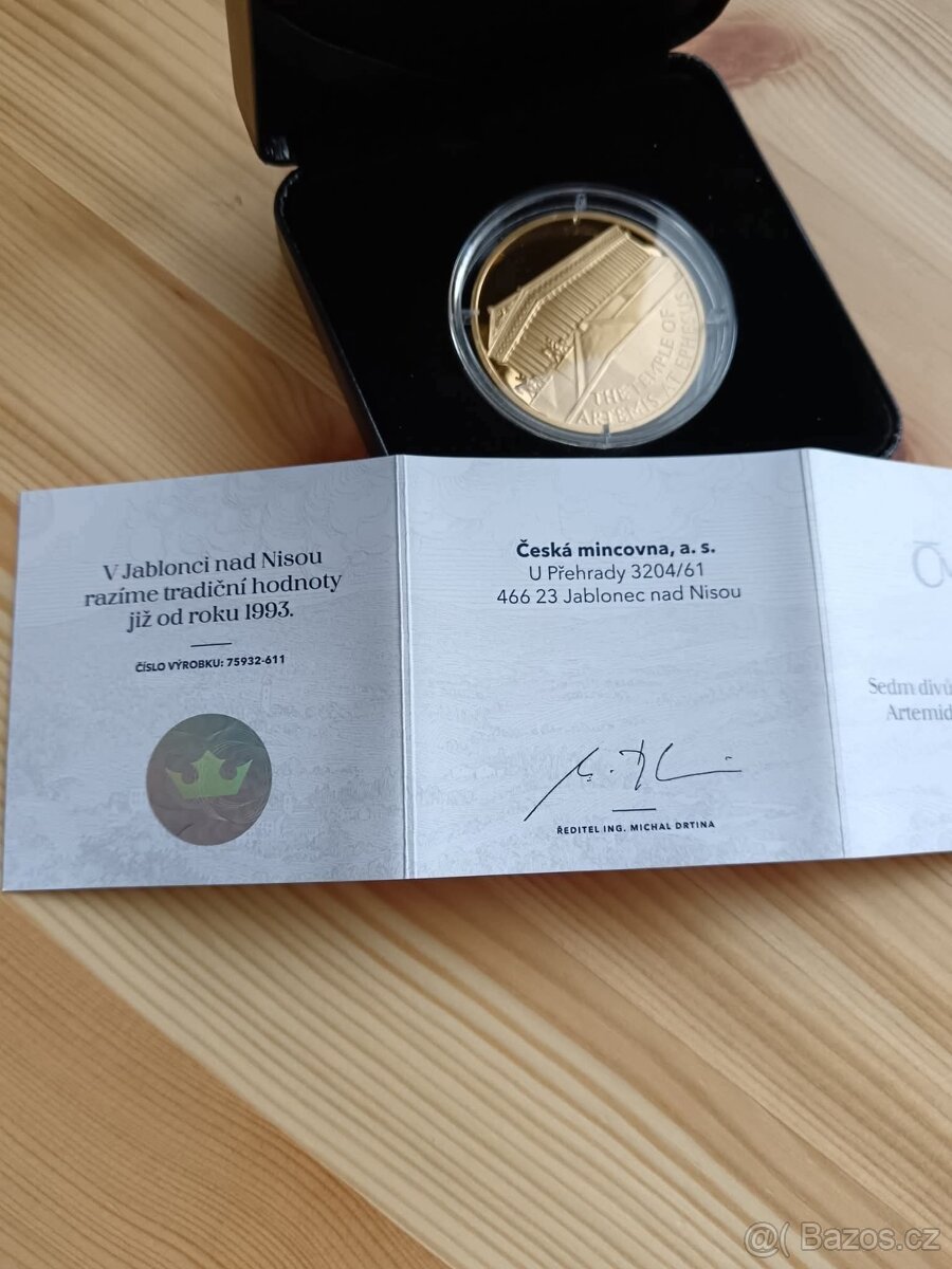 Zlatá mince 1oz 31,1g čistého zlata Artemidin chrám v Efesu