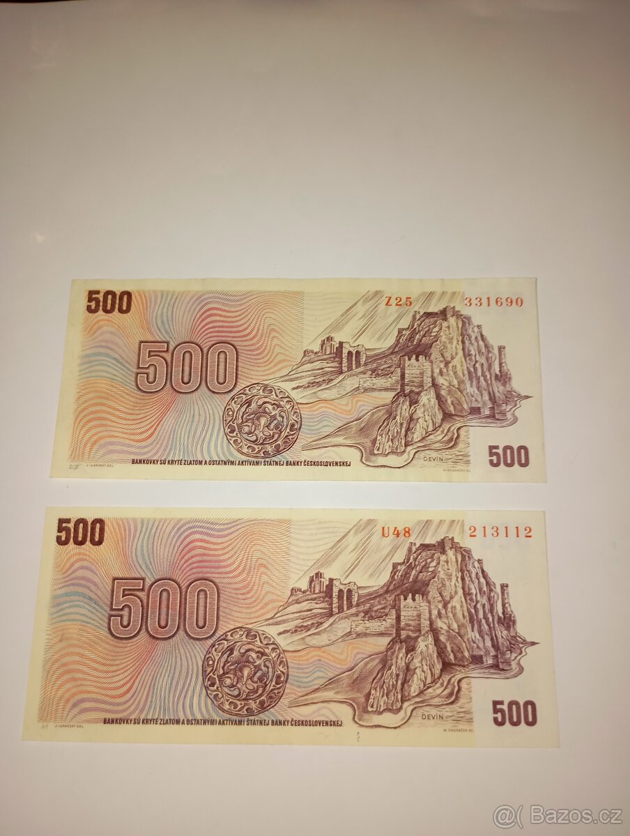 BANKOVKY 500 KČS 1973, SÉRIE Z a U, PĚKNÉ STAVY