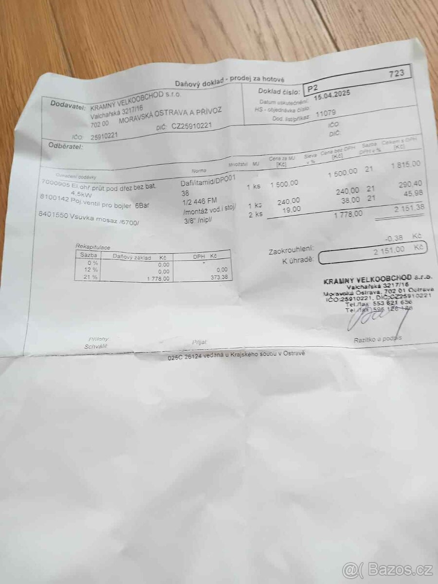 El.ohrivač vody,nový