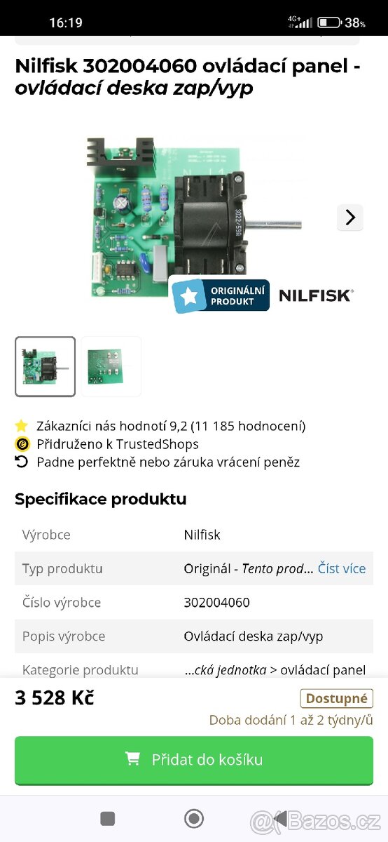 Průmyslový vysavač, ovládací deska