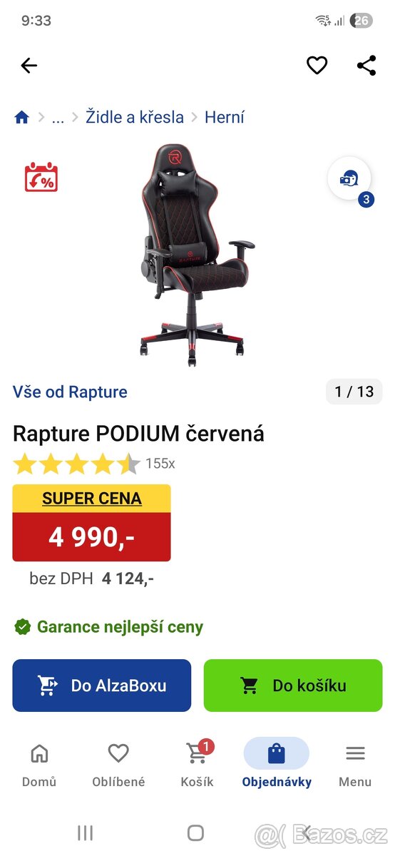 Herní židle Raptor PODIUM černá