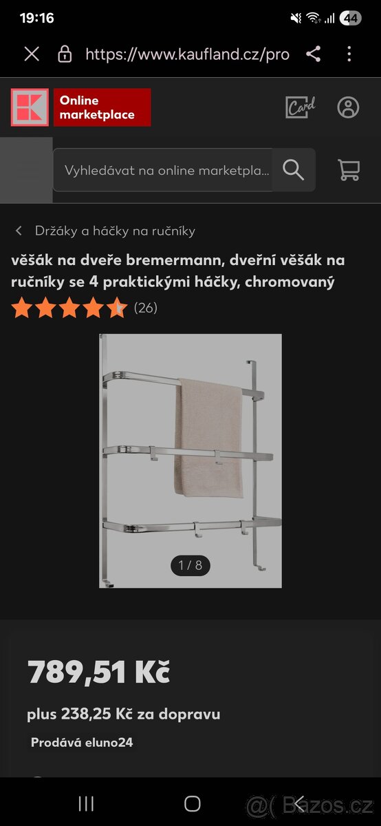 Věšák ma oblečení nebo ručníky se 4 háčky