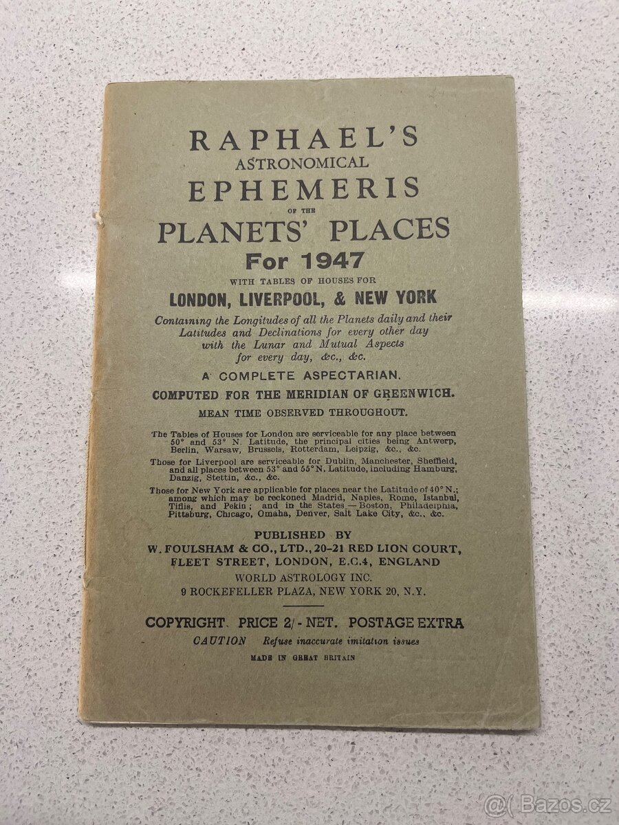 Raphael's Astronomical Ephemeris Planet´s places for 1947