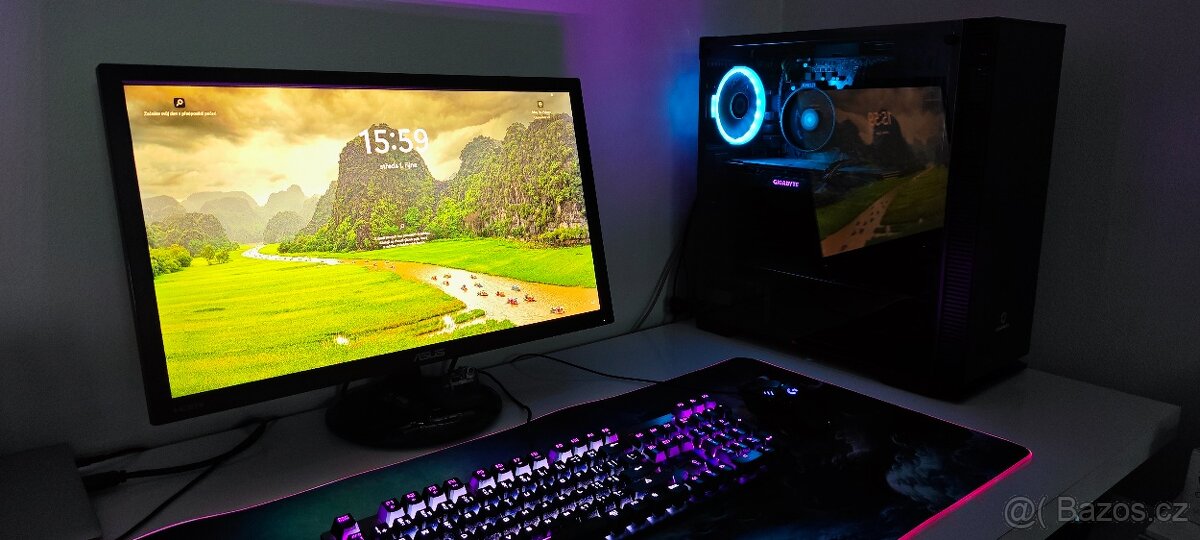 Herní PC Ryzen5 2600x včetně monitoru klávesnice a myši